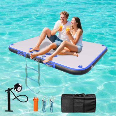 ALIFUN Inflatable Floating Dock 6 Inches Thick Inflatable Pool Raft Air Platform Island Mat with None-Slip Surface for Pool Beach Ocean Lake Safety Ropes Quickdry Mesh PFBblue240