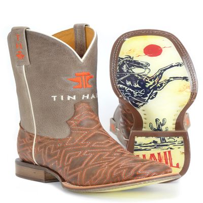 Tin Haul Men's Puzzler Western Boot Broad Square Toe - 14-020-0101-5045 BR 12 EE US Brown