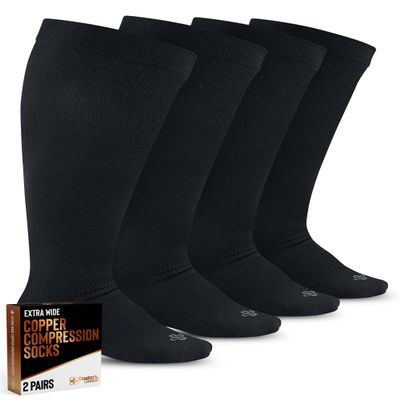 Doctor's Select Copper Plus Size Compression Socks Wide Calf - 2 Pairs | 20-30mmHg Extra Wide Calf Compression Sock Women | Copper Compression Socks Men & Women | Extra Wide Calf Compression Sock for Swelling & Circulation Support | Black