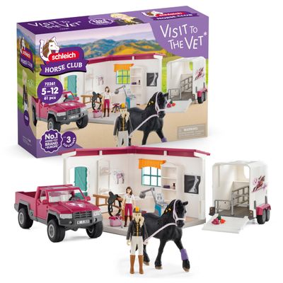 Schleich Horse Club - 61PC Vet Clinic Playset with Horse Figurine, Veterinarian Figure, Truck, Trailer and Accessories - Interactive Animal Care Play Toys for Girls and Boys - Kids Ages 5+ | 72261