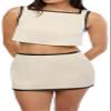 WEWOREWHAT-Leather Trim Cropped Top-Linen/Vegan Leather-Ivory/Black-Xl view 1