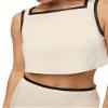 WEWOREWHAT-Leather Trim Cropped Top-Linen/Vegan Leather-Ivory/Black-Xl view 3