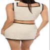 WEWOREWHAT-Leather Trim Cropped Top-Linen/Vegan Leather-Ivory/Black-Xl view 4