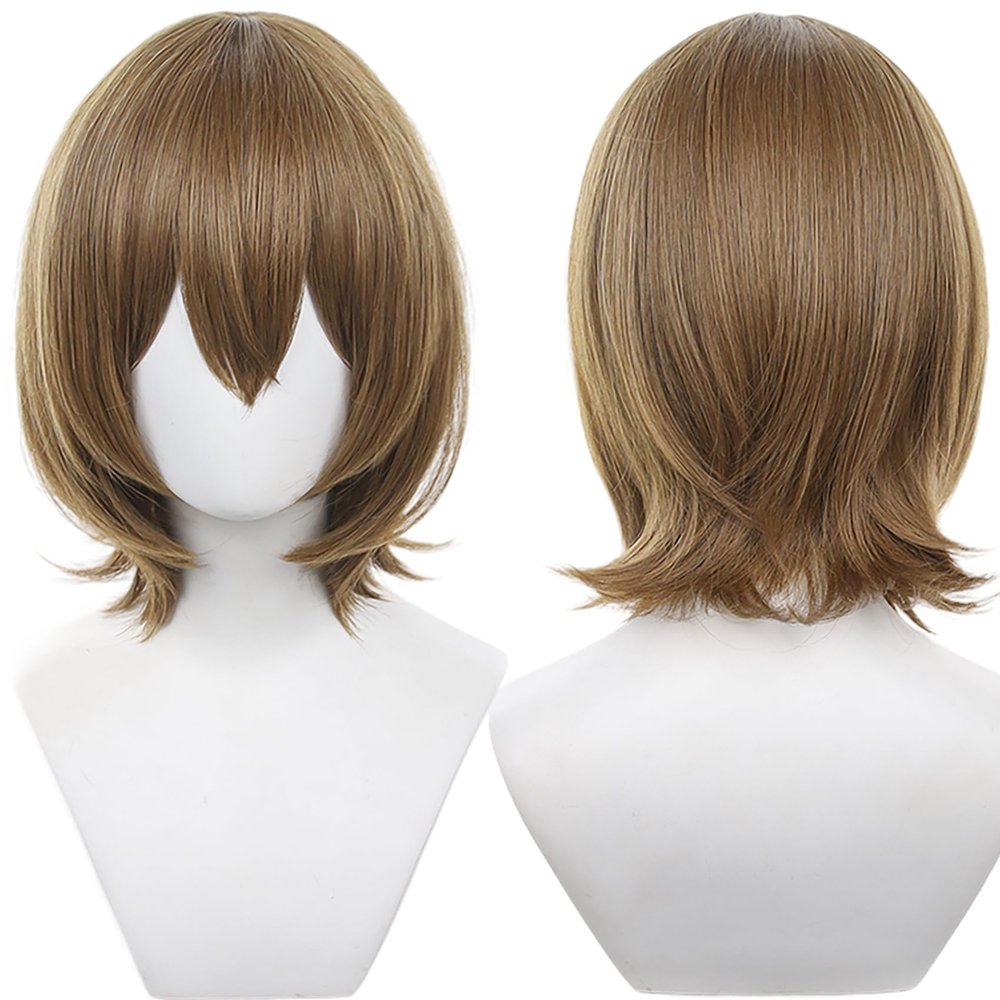 maysuwell Cosplay Wig Cos Short Straight Gold Brown Hair Costume Hair with Bangs Bob for Men Adult Halloween Wigs, Cosplay Con
