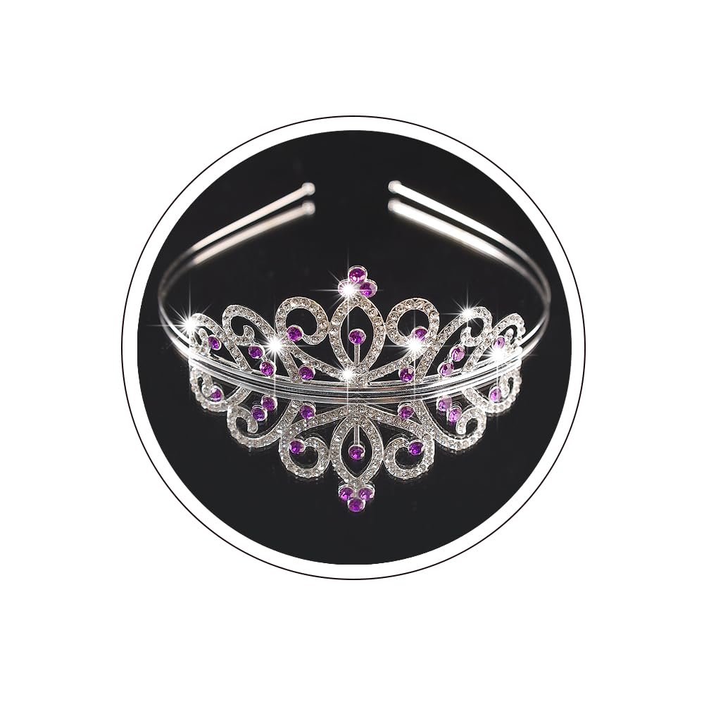 Yheahin Glitter Silver Crystal Princess Tiara Elegant Rhinestone Pearl Crown Wedding Prom Birthday Party Headdress Costume Hair Accessories (Purple-crystal)