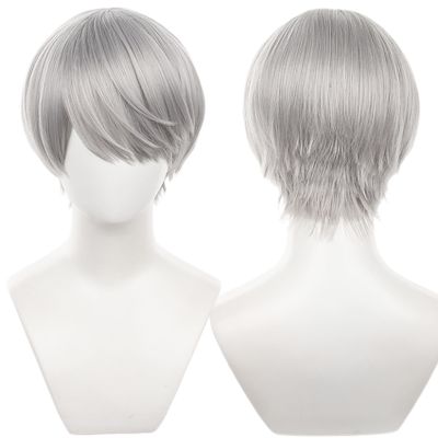 maysuwell Silver White Cosplay Wig Wigs Short Straight Hair with Bangs for Men Anime Cos Perfect for Halloween Party