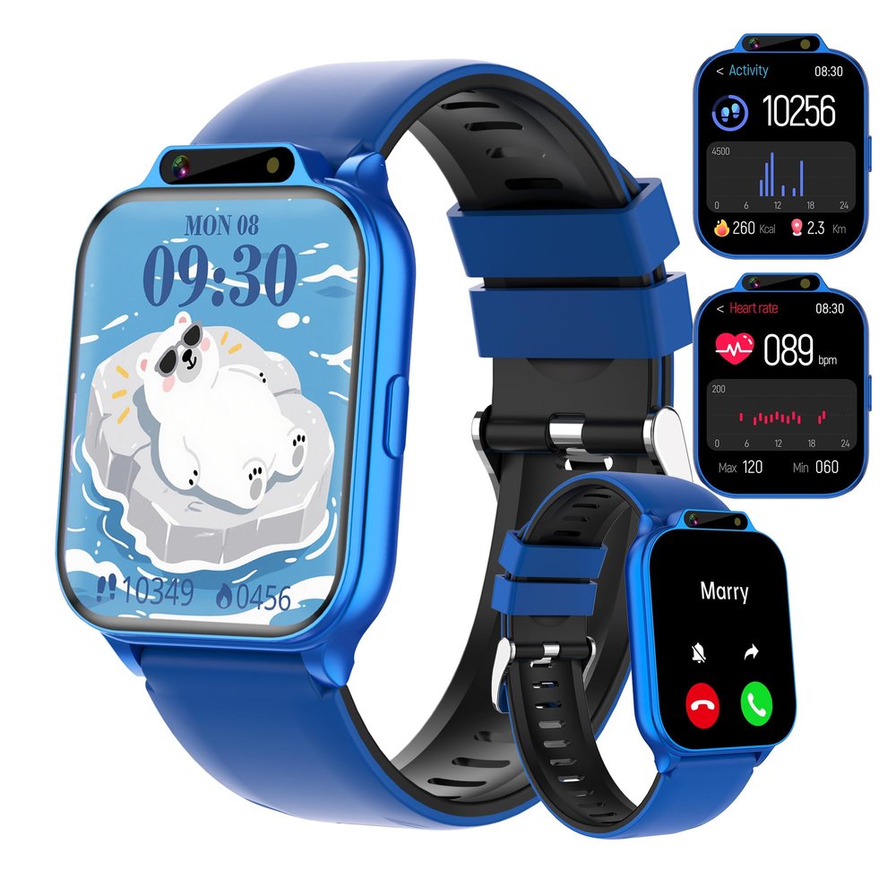 Kids Smart Watch Boys 1.85" with Fitness Tracker, IP68 Waterproof Sport Modes, Sleep/Heart Rate Monitor, SOS Button HD Camera DIY Dial Video Music Recorder Games, Birthday Gifts Toys for 4-13 Year Old