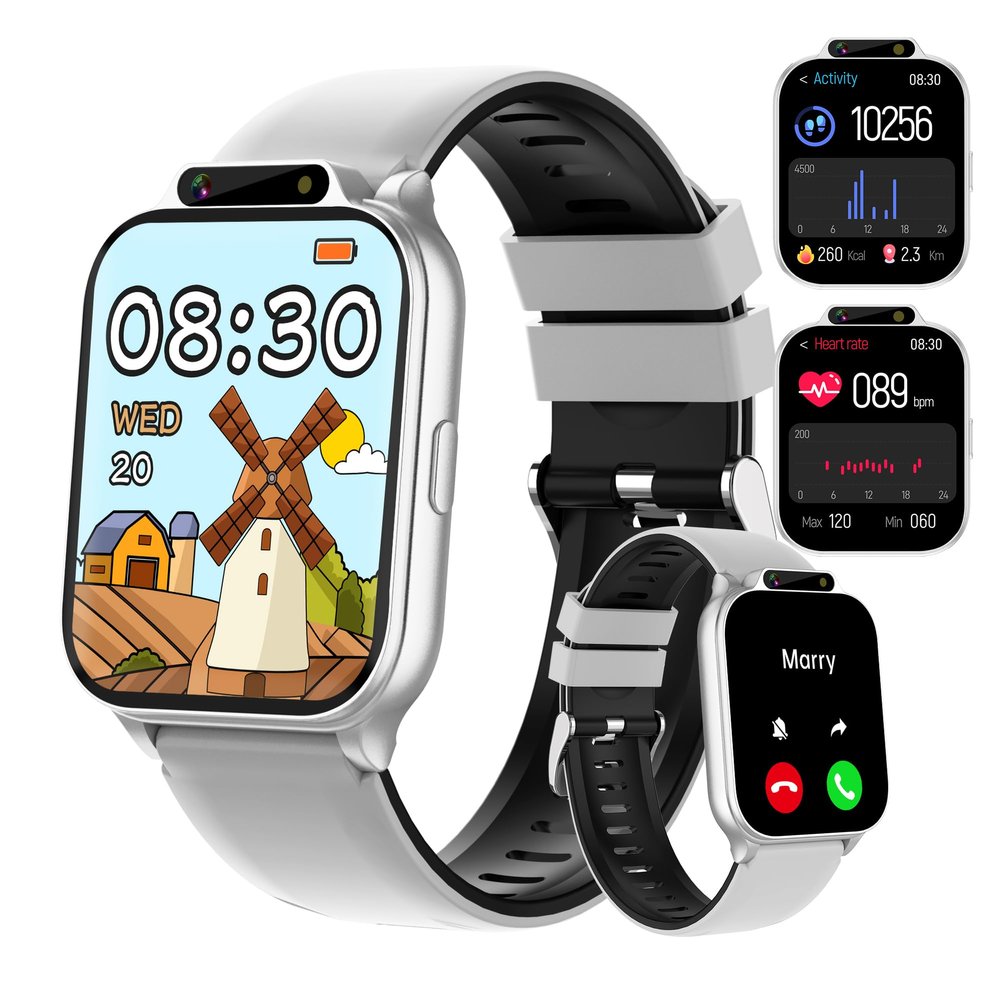 Kids Smart Watch with Fitness & Sleep Tracker, Waterproof Smart Watch for Kids with Heart Rate & Sport Modes, HD Camera, Games, Music, Recorder, DIY Dial, Audiobook, Gifts for Boys Girls 5-12(Silver)