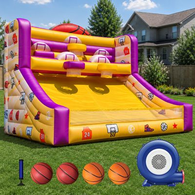 Wellcomer 13x10x10 Ft Inflatable Basketball Hoop Shot with Blower, 5 Hoops, 4 Balls, Portable Inflatable Basketball Game Ideal for Indoor/Outdoor Shot Basketball Interactive Game