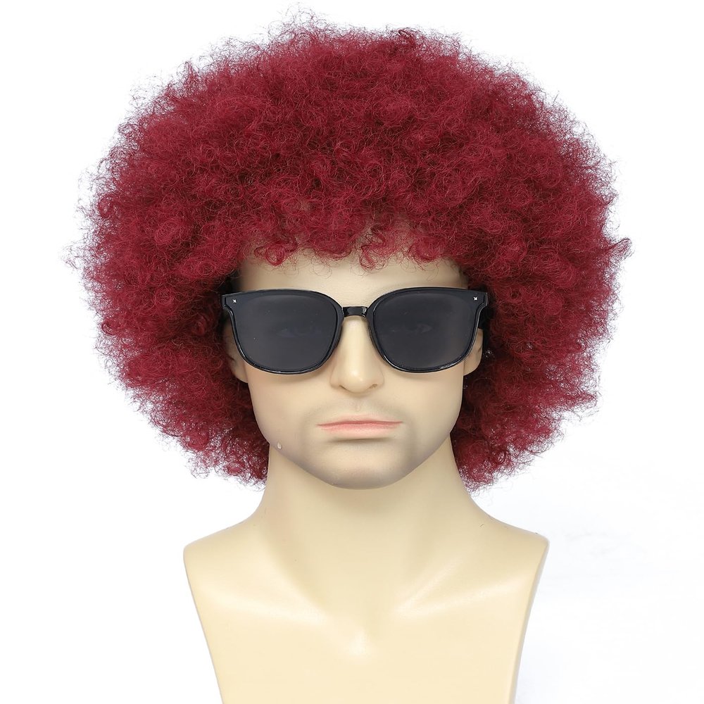 Cariniss 70s Disco Afro Wig - Unisex Large Curly Wig, Perfect for Halloween, Cosplay, Retro Parties, Disco and Clown Costumes (Red)