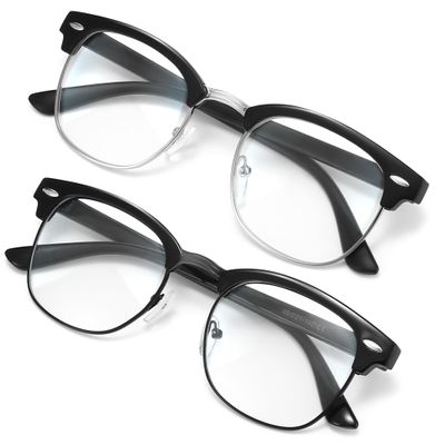 racico Blue Light Glasses for Men Computer - Gaming Blocking Anti Eyestrain UV Clear Lens Vintage Half Frame Fake Eyeglasses