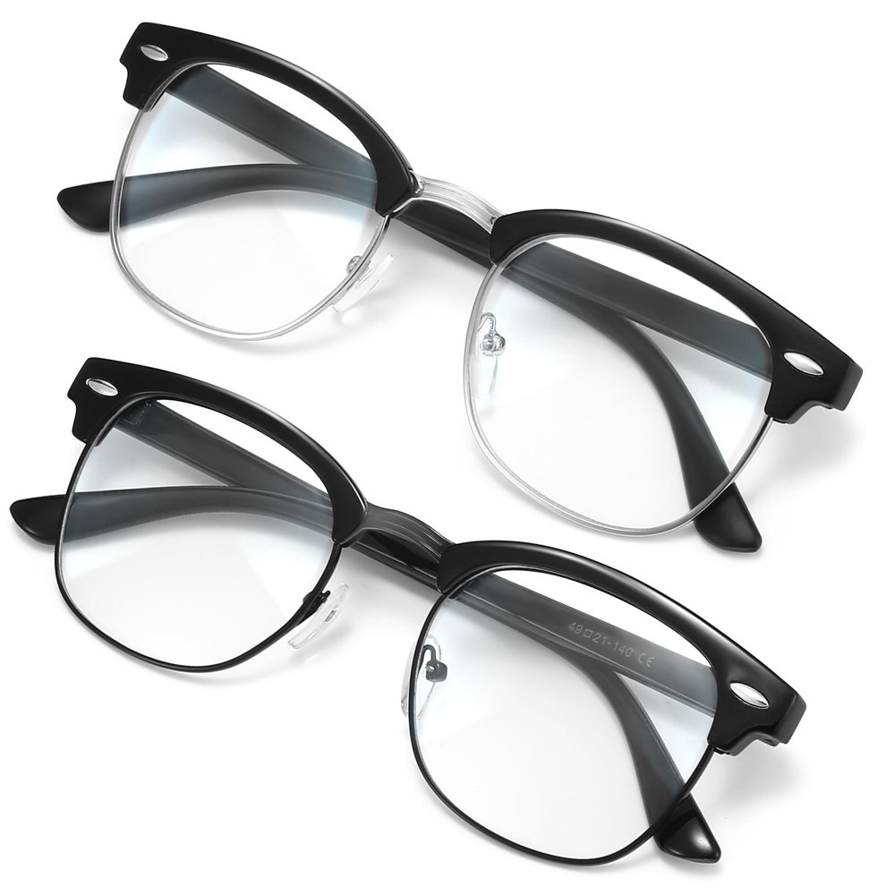 racico Blue Light Glasses for Men Computer - Gaming Blocking Anti Eyestrain UV Clear Lens Vintage Half Frame Fake Eyeglasses