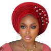 Pre-Tied Nigerian Auto Gele Head Tie African ASO Oke Headwrap Handmade Turban Hat Cap for Women Wedding Party (US, Alpha, One Size, Burgundy) view 1