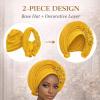 Pre-Tied Nigerian Auto Gele Head Tie African ASO Oke Headwrap Handmade Turban Hat Cap for Women Wedding Party (US, Alpha, One Size, Burgundy) view 4