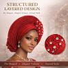 Pre-Tied Nigerian Auto Gele Head Tie African ASO Oke Headwrap Handmade Turban Hat Cap for Women Wedding Party (US, Alpha, One Size, Teal Blue) view 2