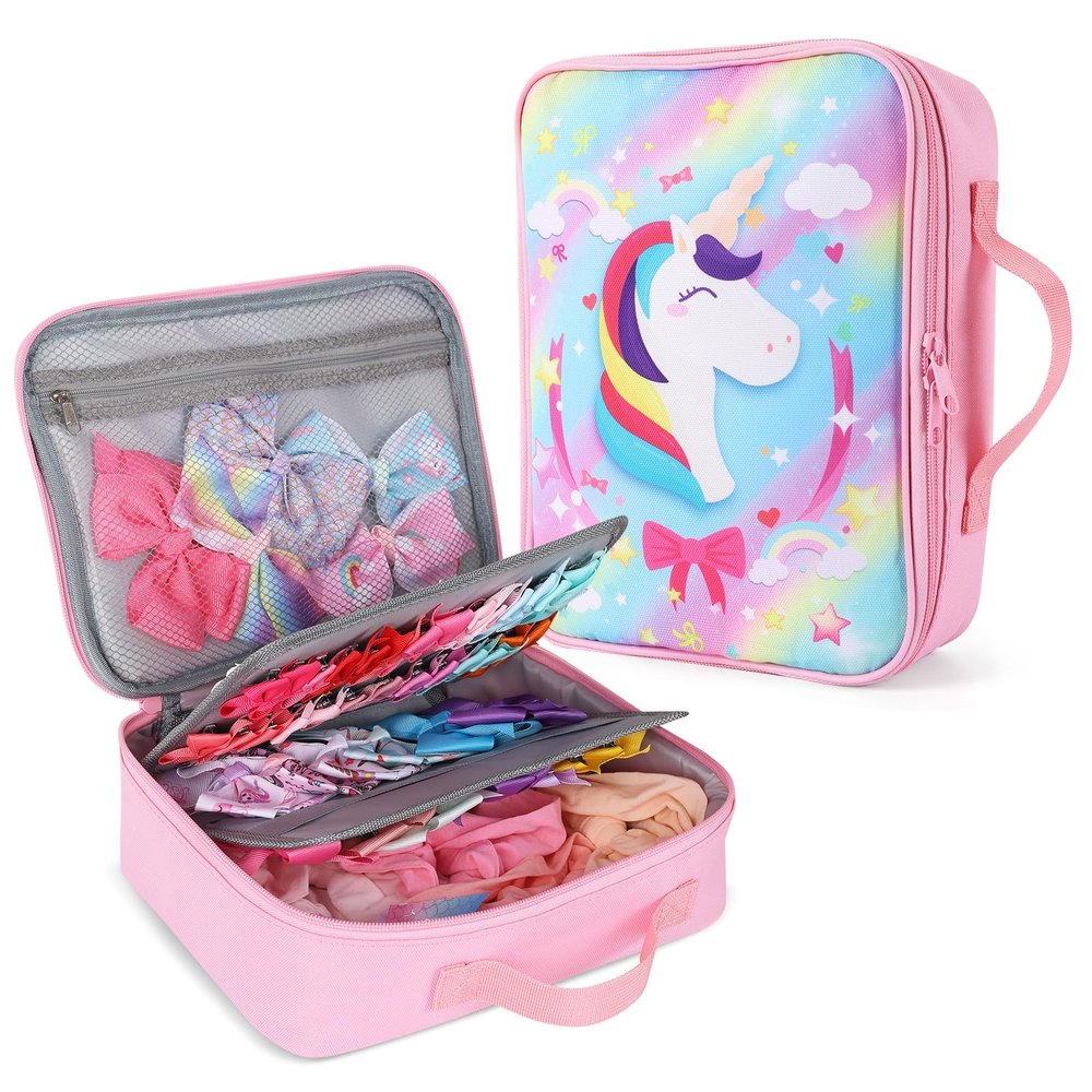 Bow Organizer for Girls, Bows Holder for Girls Hair, Pink Unicorn Bow Case