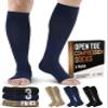 Doctor's Select 3 Pairs Copper Toeless Compression Socks for Men - 20-30 mmHg Open Toe Compression Socks Women, Toeless Socks, Knee High, Black, Tan, Navy Blk/Tn/Nvy view 1