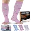 Doctor's Select 3 Pairs Copper Toeless Compression Socks Women & Men - 20-30 mmHg Open Toe Compression Socks Women, Knee High, Flowers view 1