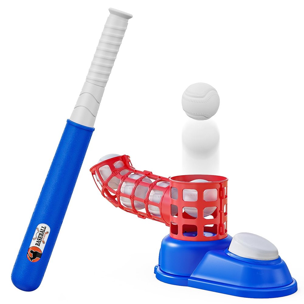 EveStone Toddler T-Ball Set for Kids Includes 10 Balls & Baseball Bat, Easy-Hit Tee Trainer, Red/Blue, for Boys & Girls