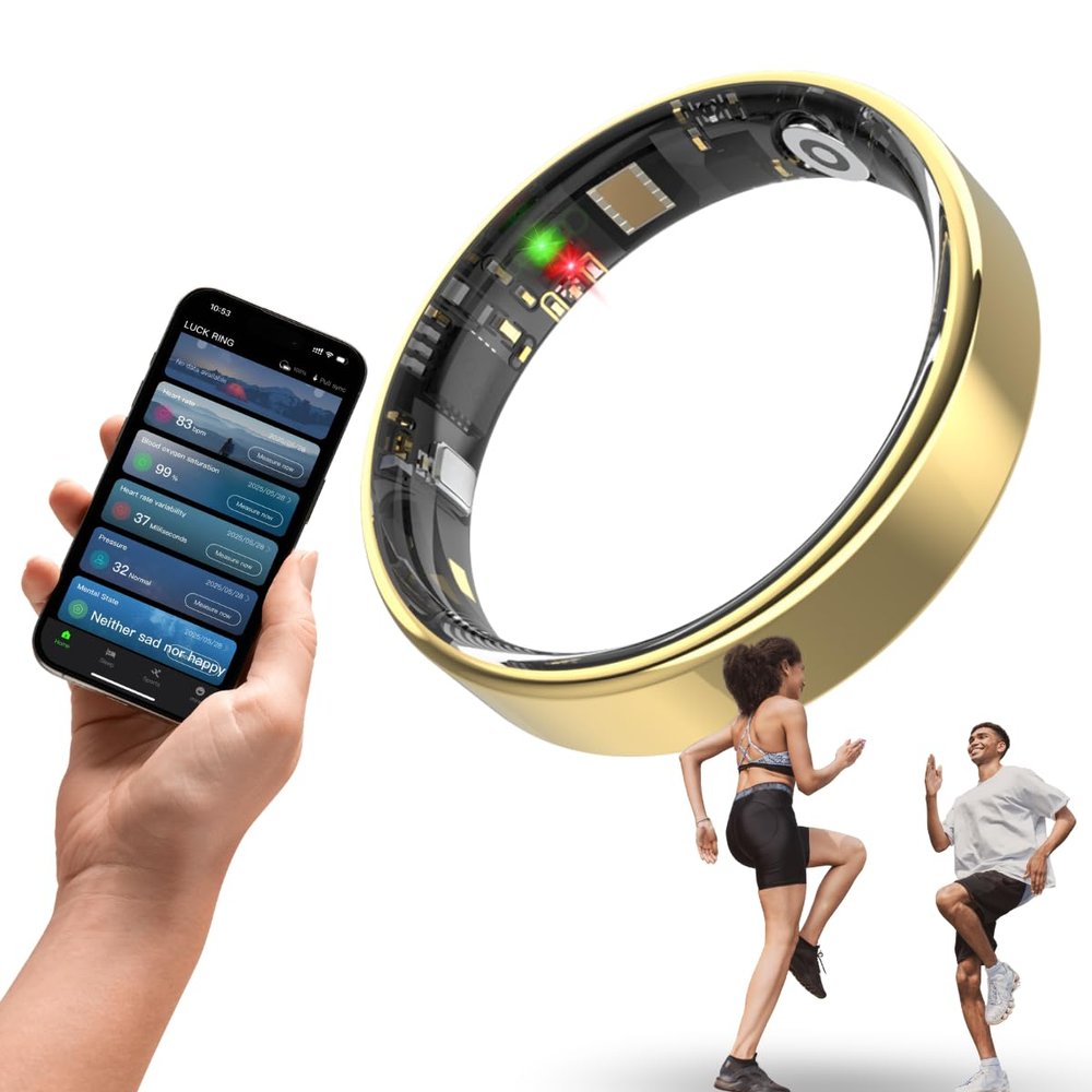 Oulencu 2026 Smart Ring Ultra-Thin for Women&Men Fitness/Sleep/Stress/HR Tracker Cycle Monitoring Sleep Ring, Waterproof Fitness Ring, No Subscription, Android/iOS Compatible (Gold, #8)