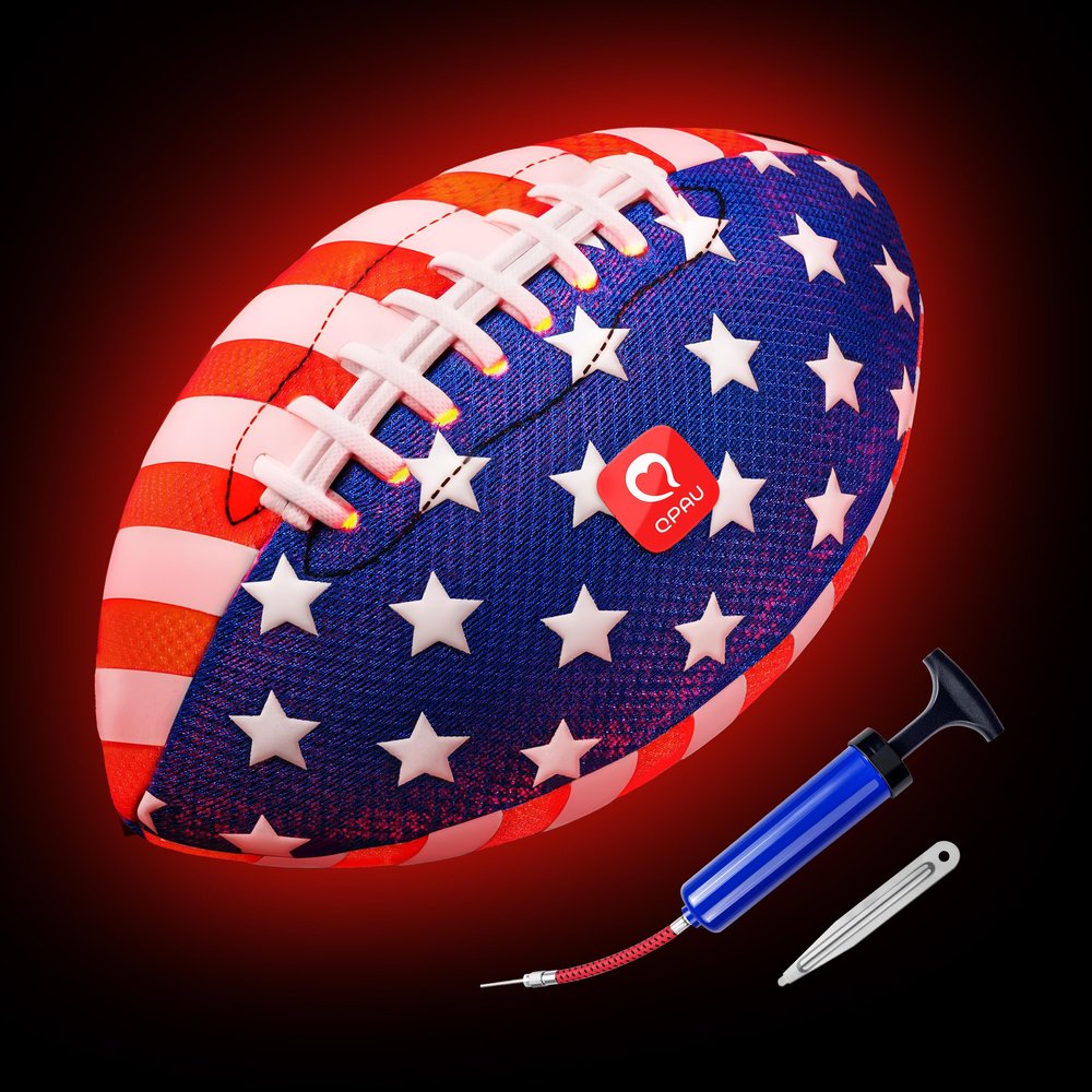 QPAU Glow in the Dark Football, Strong Grip Light Up Football, Size 6