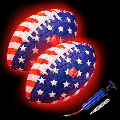 QPAU Glow in the Dark Football, Size 3 Light Up Ball for Kids 6-12, 2 Pack