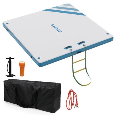 GarveeLife Inflatable Floating Dock 8 x 6 ft Air Dock Platform Non-Slip Surface Thick Lake Floats with Portable Carrying Bag for Lakes, Pool, Beach, Ocean Blue
