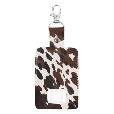 Gomyblomy Brown Cow Print Inhaler Holder Keychain Portable Leather Asthma Inhaler Storage Case for Women Men Lightweight Travel Handy Holders Mini Holster, Inhalers Not Included