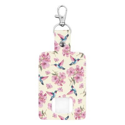 Gomyblomy Asthma Inhaler Holder Keychain PU Leather Portable Travel Inhaler Carrying Case Cherry Blossom Hummingbird Travel Handy Holders for Women Teen Girls, Inhalers Not Included