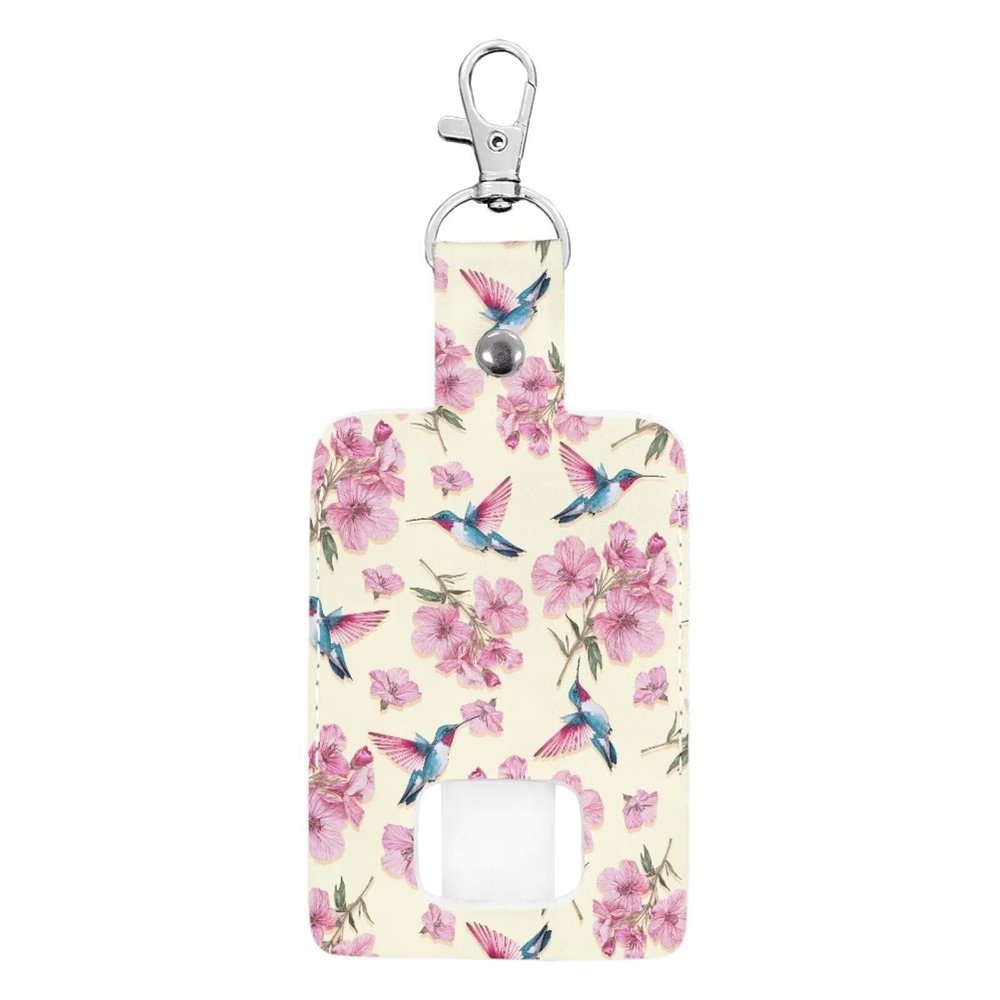 Gomyblomy Asthma Inhaler Holder Keychain PU Leather Portable Travel Inhaler Carrying Case Cherry Blossom Hummingbird Travel Handy Holders for Women Teen Girls, Inhalers Not Included