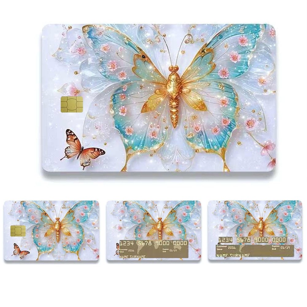 4 PCS Butterfly Credit Card Skin Cover Stickers Set - Waterproof Removable Debit Card Skins for Debit Card Stickers Elegant PVC ID Cover Anti-wrinkling- (Butterfly Style 1)
