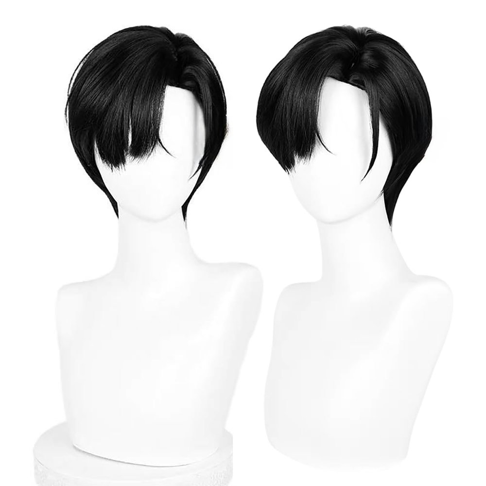 PWEINCY Short Black Wig Adult Men Synthetic Hair for Halloween Party, Side Part