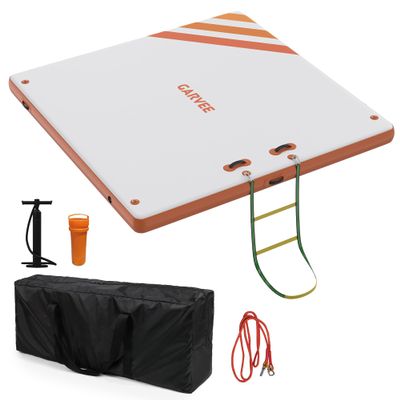 GarveeLife Inflatable Floating Dock 10 x 6 ft Air Dock Platform Non-Slip Surface Thick Lake Floats with Portable Carrying Bag for Lakes, Pool, Beach, Ocean Orange