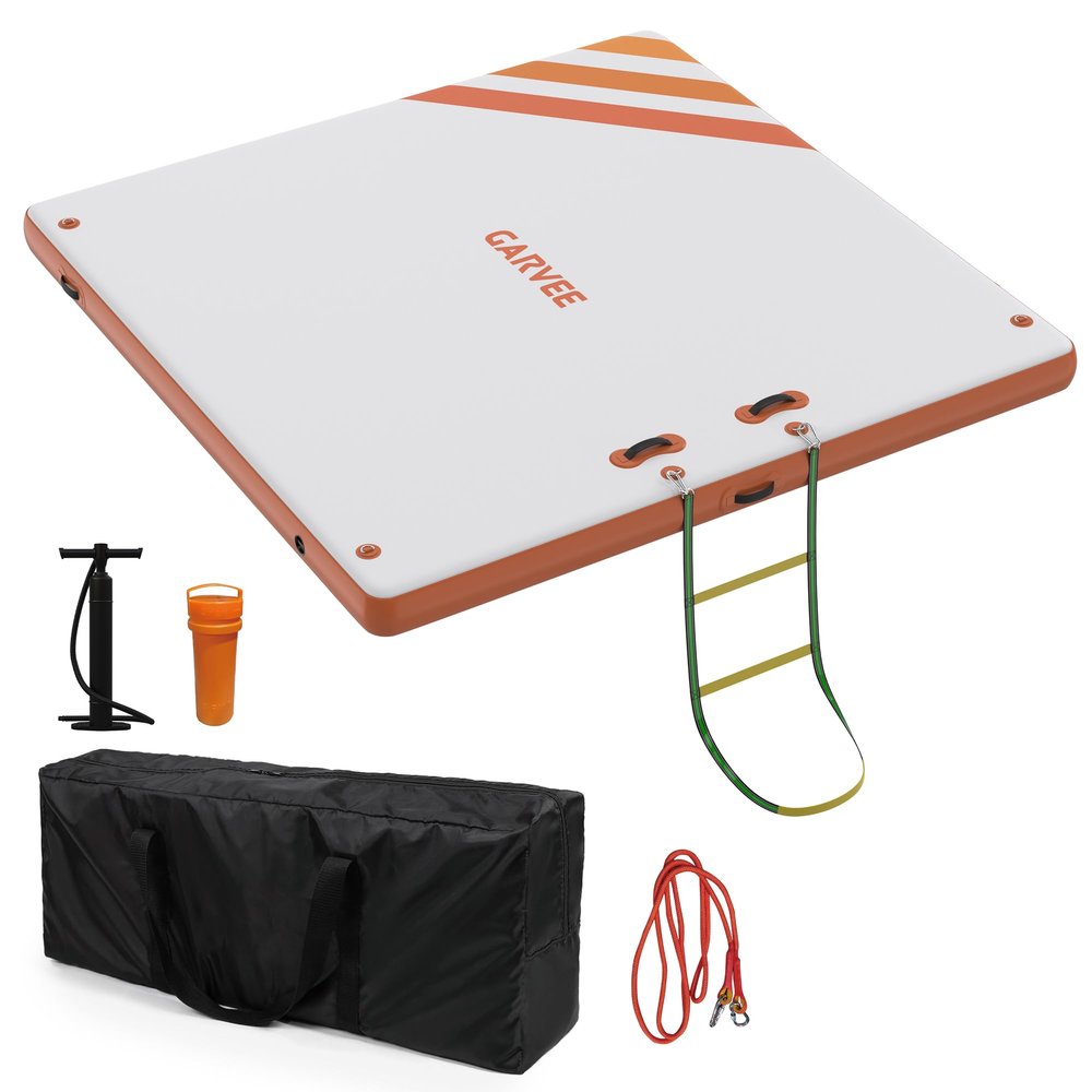 GarveeLife Inflatable Floating Dock 10 x 6 ft Air Dock Platform Non-Slip Surface Thick Lake Floats with Portable Carrying Bag for Lakes, Pool, Beach, Ocean Orange