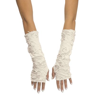 Fun World Adults White and Ivory Tattered Fingerless Sleevelets