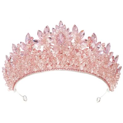 QXMYOO Pink Crown for Women 3" Wedding Tiara Crystal Princess Crowns for Sweet 16 Birthday Quinceanera Coronas Para 15 Aos (Pink)