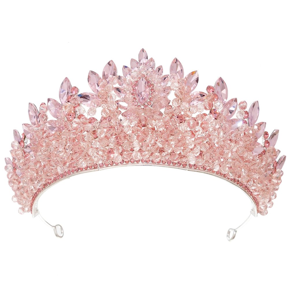 QXMYOO Pink Crown for Women 3" Wedding Tiara Crystal Princess Crowns for Sweet 16 Birthday Quinceanera Coronas Para 15 Aos (Pink)