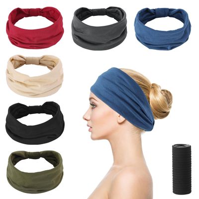 6 Pcs Stretchy Sport Headbands for Women,Absorbed Sport Headband Soft Twist Knotted Headbands for Yoga, Workout Daily Life (6 Color1)(with 20 Free Hair Ties)