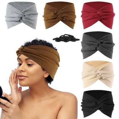 6 Pcs Stretchy Sport Headbands for Women,Absorbed Sport Headband Soft Twist Knotted Headbands for Yoga, Workout Daily Life (6 Color2)(with 20 Free Hair Ties)   