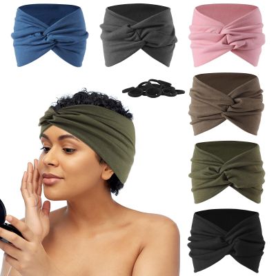 6 Pcs Stretchy Sport Headbands for Women,Absorbed Sport Headband Soft Twist Knotted Headbands for Yoga, Workout Daily Life (6 Color3)(with 20 Free Hair Ties)