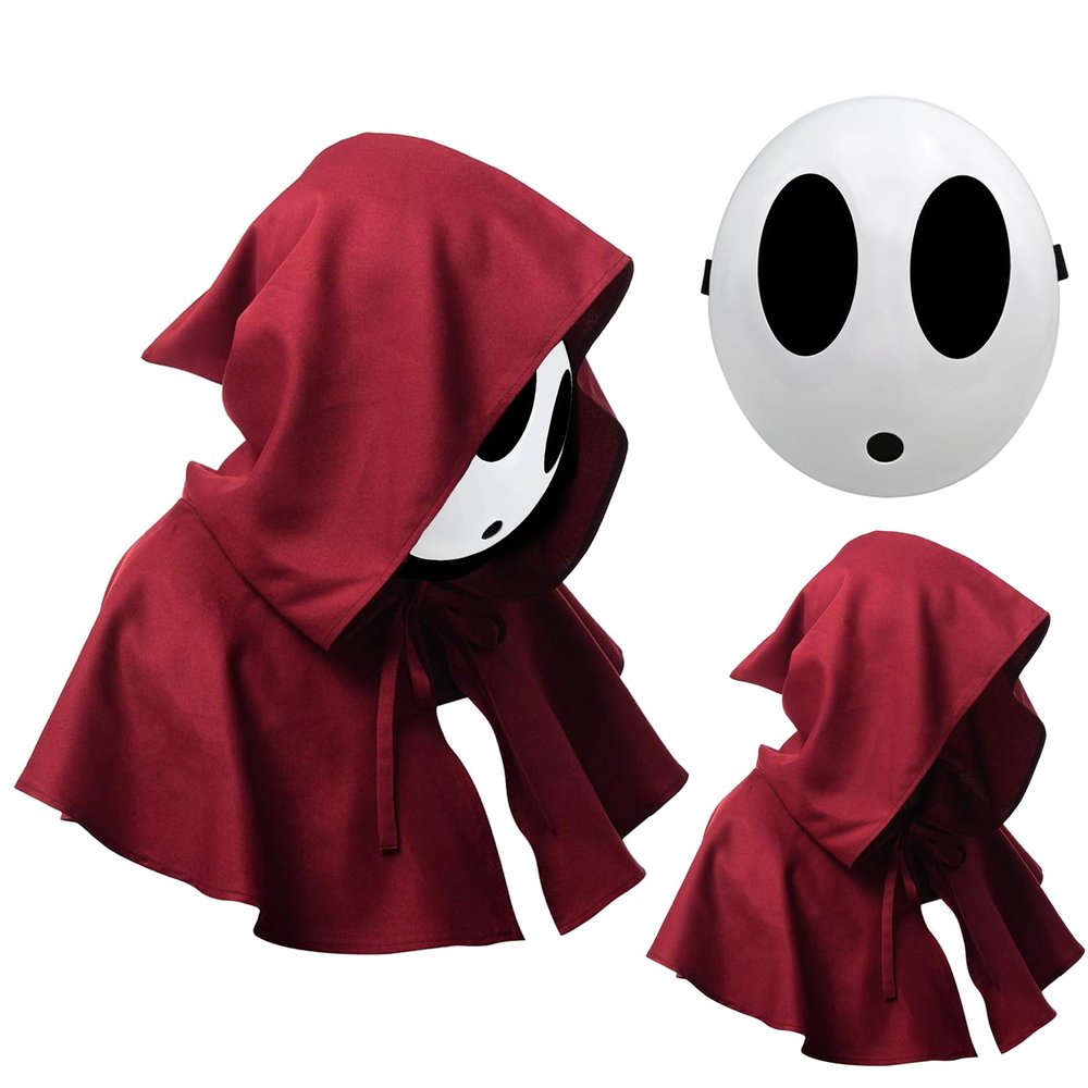 Lyxaof Shy Guy Mask Costume Adult 2PCS Scream Anime Mask with Knight Cloak