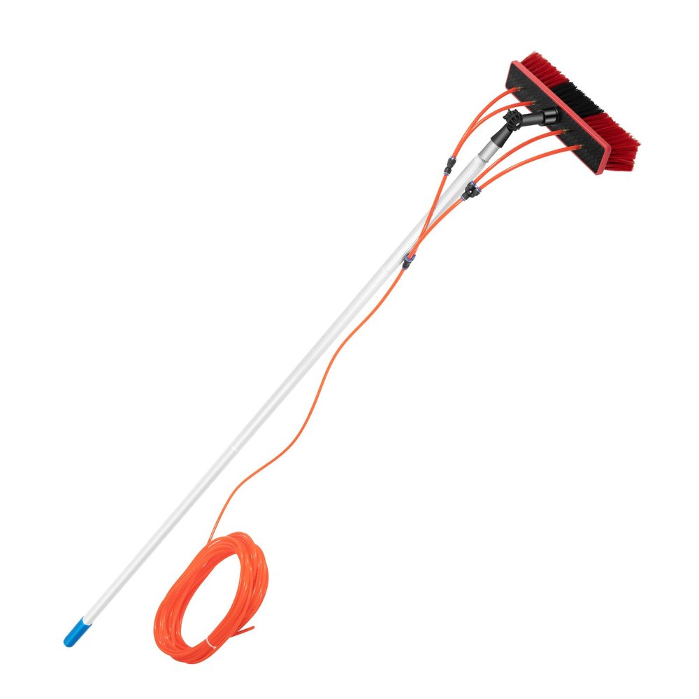 26FT Telescopic Water-Fed Pole Kit with Rotating Brush, 20M Hose, Lightweight Aluminum for High-Reach Window & Solar Panel Cleaning, Roof, Caravan, Outdoor Glass