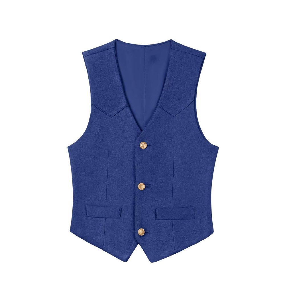 Boihedy Toddler Blue Leathet Vest for Kids Cowboy Suede Leather Retro Western Style Vintage Sleeveless Waistcoat 2T