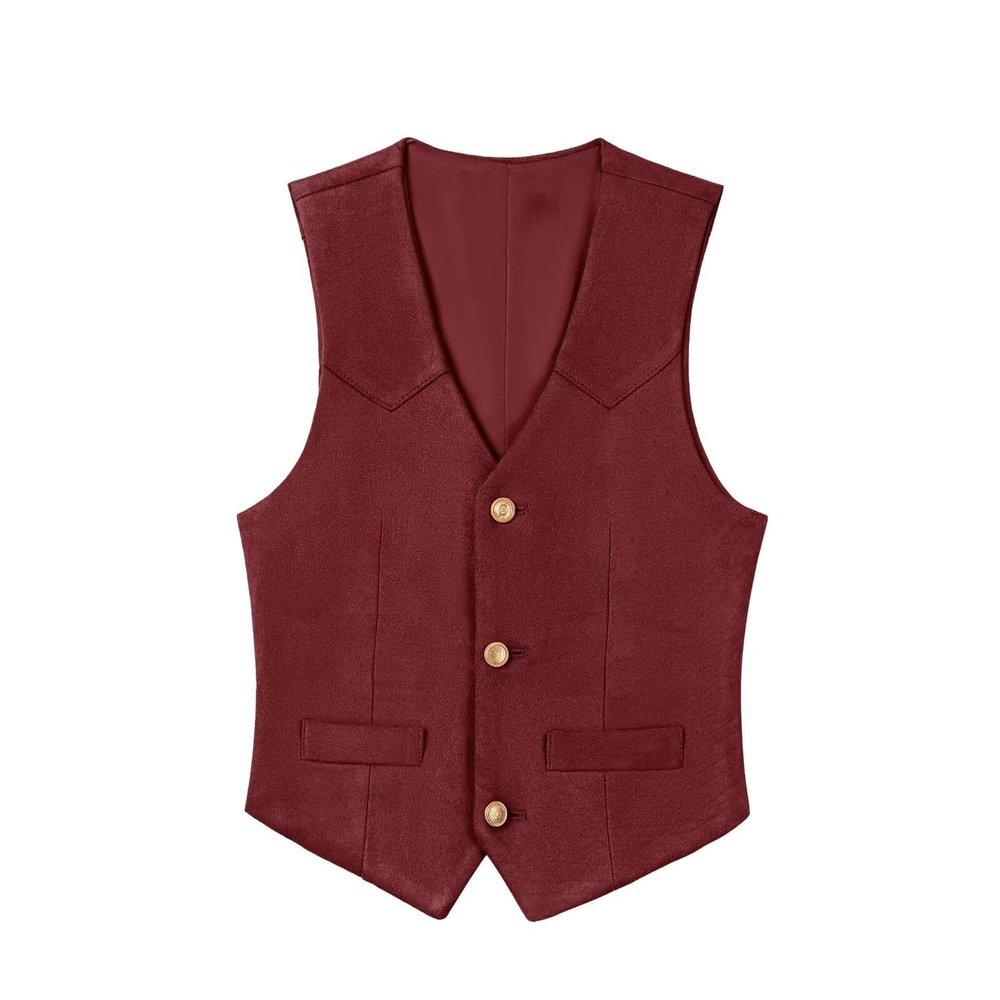 Boihedy Toddler Burgundy Leathet Vest for Kids Cowboy Suede Leather Retro Western Style Vintage Sleeveless Waistcoat 2T