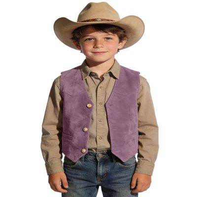 Boihedy Toddler Purple Pink Leathet Vest for Kids Cowboy Suede Leather Retro Western Style Sleeveless Waistcoat 2T