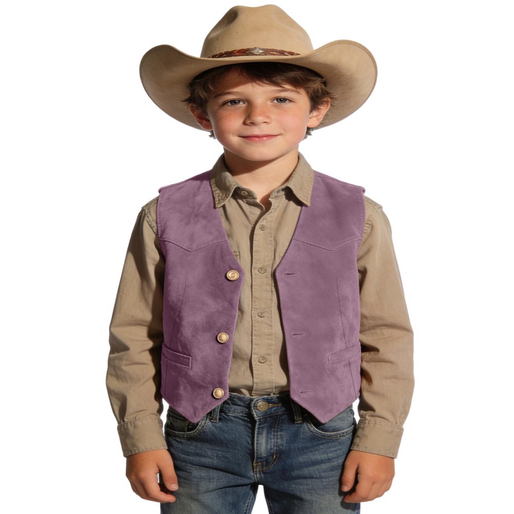 Boihedy Toddler Purple Pink Leathet Vest for Kids Cowboy Suede Leather Retro Western Style Sleeveless Waistcoat 2T