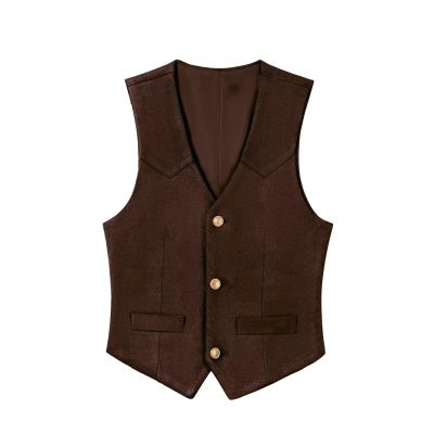 Boihedy Toddler Red Brown Leathet Vest for Kids Cowboy Suede Leather Retro Western Style Vintage Sleeveless Waistcoat 2T