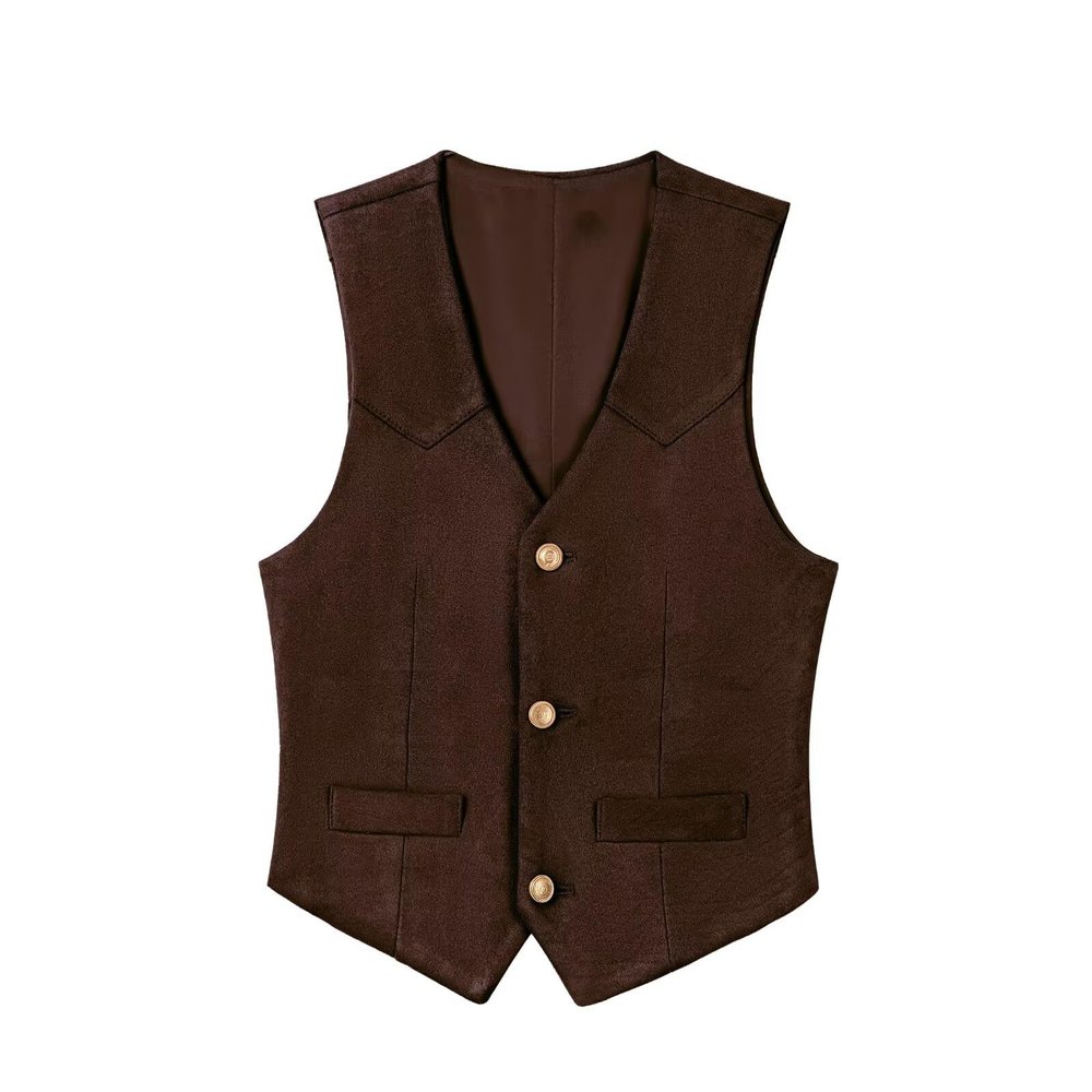 Boihedy Toddler Red Brown Leathet Vest for Kids Cowboy Suede Leather Retro Western Style Vintage Sleeveless Waistcoat 2T