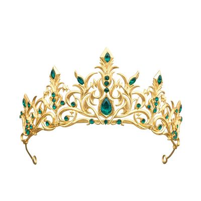 Gold Green Crystal Crown for Women, Emerald Royal Baroque Tiara, Vintage Noble Rhinestone Headpiece for Adult Cosplay, Prom Party, Formal Events & Artistic Photoshoots
