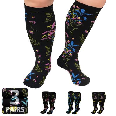 AMITOFO Plus Size Compression Socks Wide Calf for Women Men